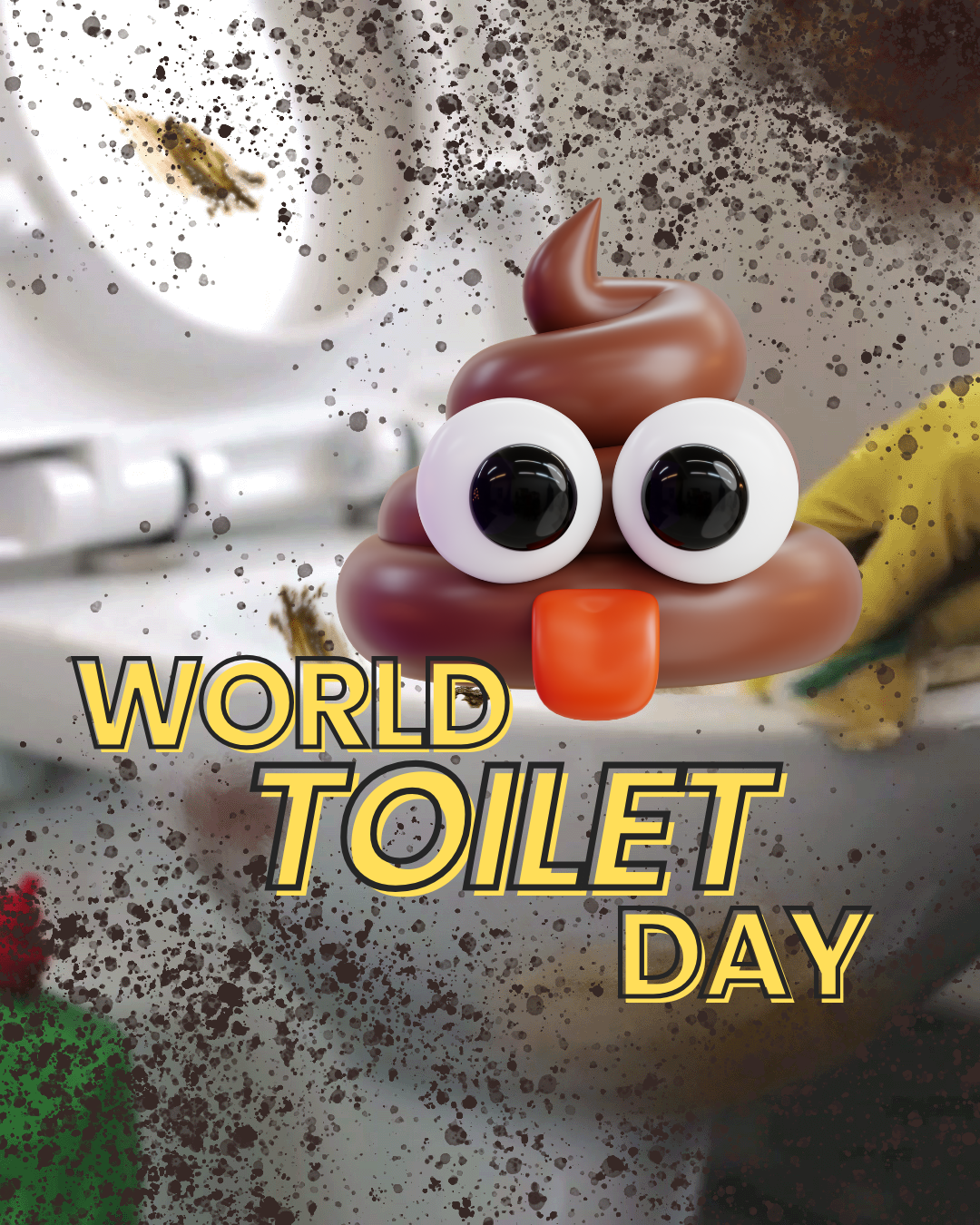 A 3D image of a poop emoji and a header 'World Toilet Day'.